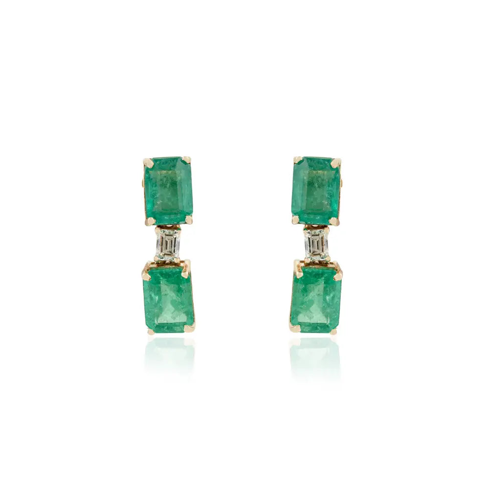 Octagon Cut Emerald & Diamond Drop Earrings K14 Yellow Gold Women Wedding Jewelry