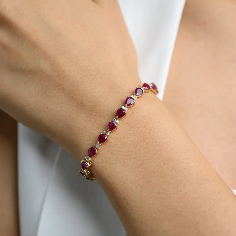 Luxury Jewelry Natural Ruby & Diamond 18K Solid Yellow Gold Tennis Bracelet