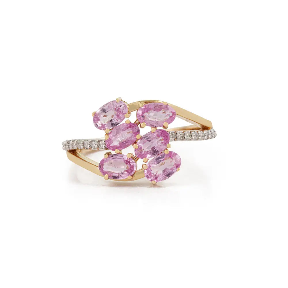 Fine Pink Sapphire & Diamond 14K Yellow Gold Wedding Ring Birthstone Jewelry Supplier