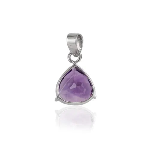 Stunning 925 Sterling Silver 10x10 mm Trillion Cut Natural Amethyst Solitaire Gemstone Pendant