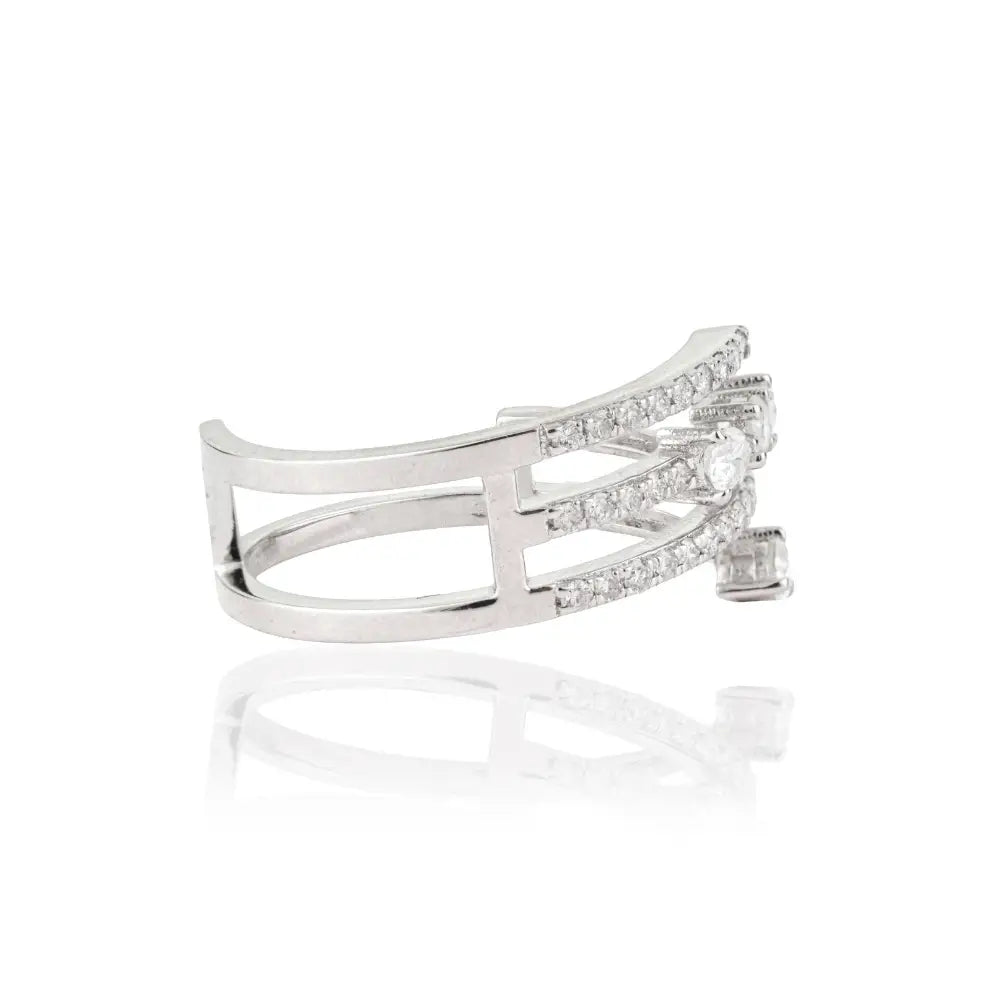 Solid K14 White Gold 100% Genuine Diamond Statement Ring Latest Design Bridal Jewelry