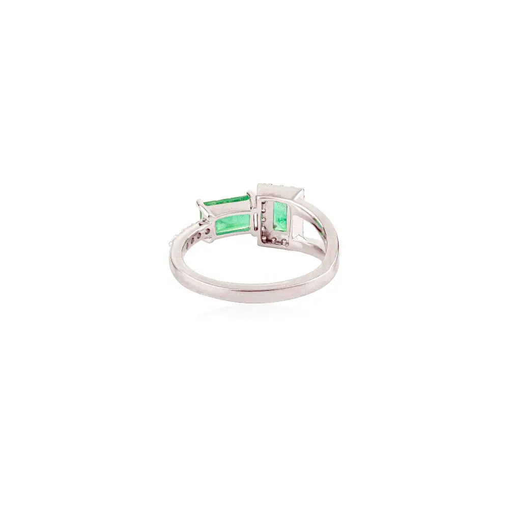 Natural Gemstone Emerald & Diamond Real K14 White Gold Wedding Ring May Birthstone