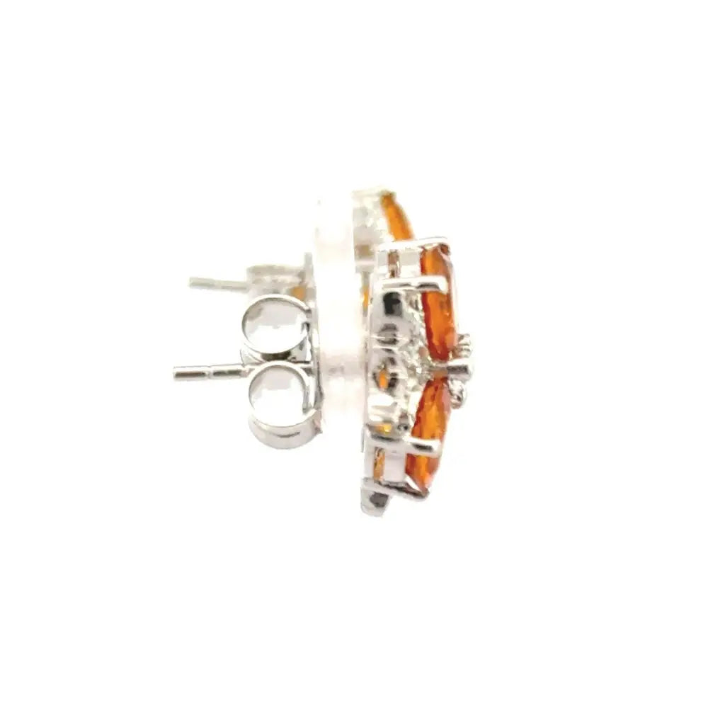 Round Citrine & American Diamond Three Stone Stud Earrings Women Jewelry 925 Solid Silver