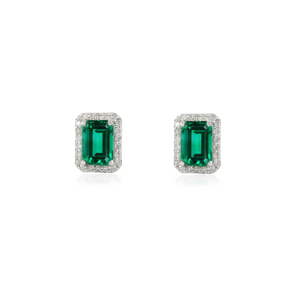Push Back Stud Earrings In Natural Emerald & Diamond 14K Solid Yellow Gold Everyday Jewelry