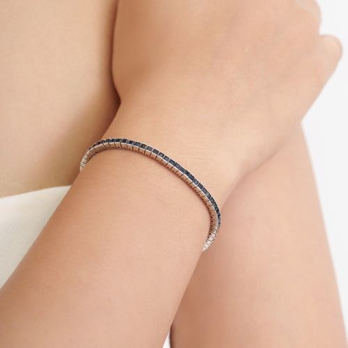 2mm Princess Cut Natural Blue Sapphire Gemstone Channel Set 925 Silver Tennis Bracelet