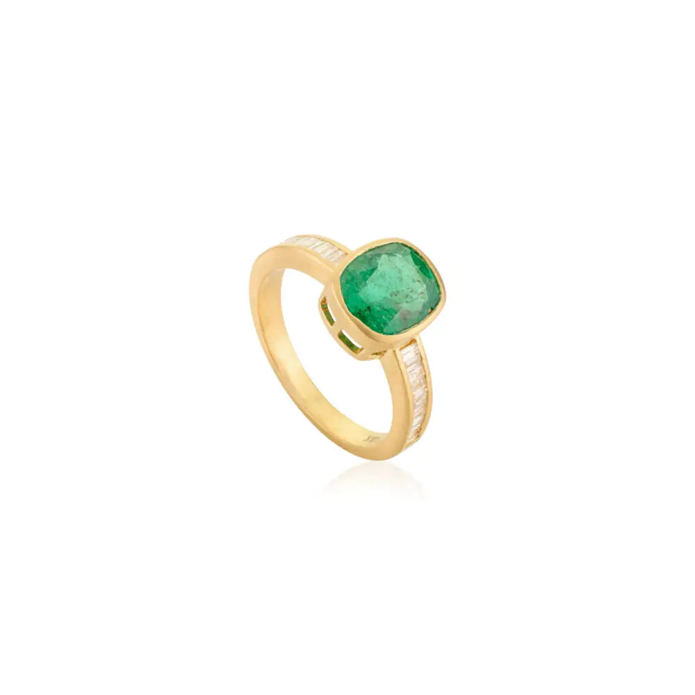 Stunning Real 18K Yellow Gold Emerald & Diamond Wedding Ring Fine May Birthstone Jewelry