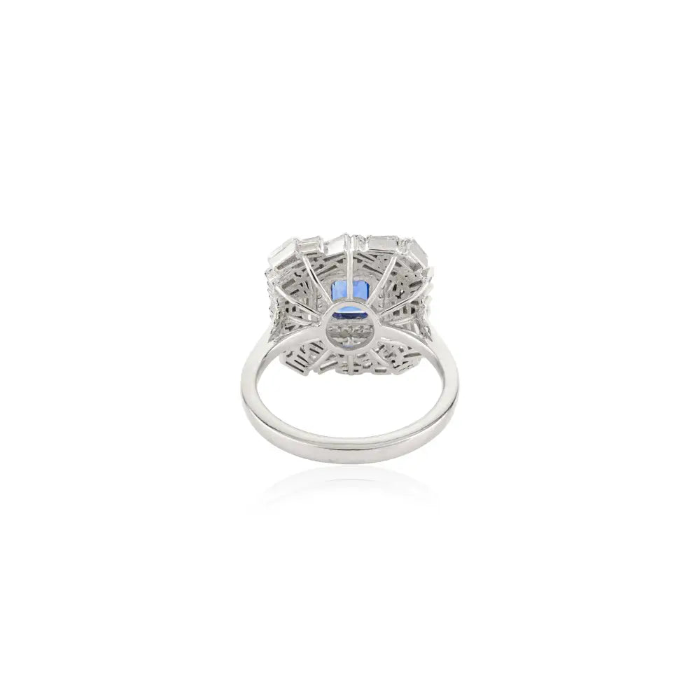 14K White Gold Blue Sapphire & Diamond Statement Ring Luxury Bold Jewelry Manufacturer