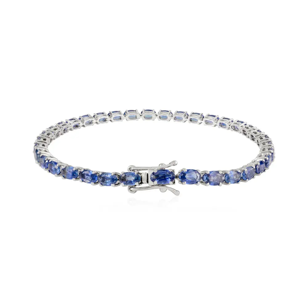 5X3 MM Oval Shape Blue Sapphire Unisex Tennis Bracelet 14K Solid Gold Handmade Fine Jewelry