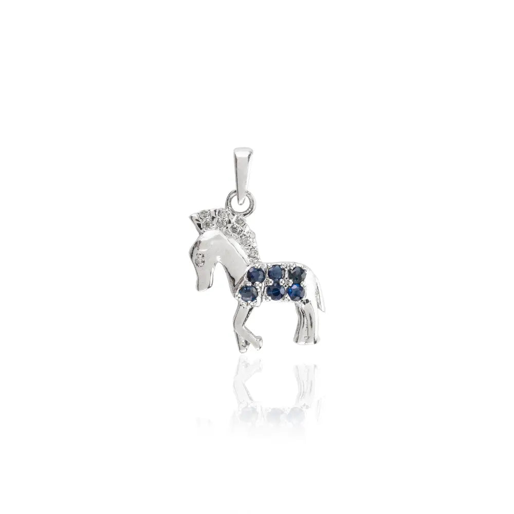 New Arrivals 925 Solid Silver Sapphire & American Diamond Horse Shape Pendant For Women's Natural Gemstone Jewelry