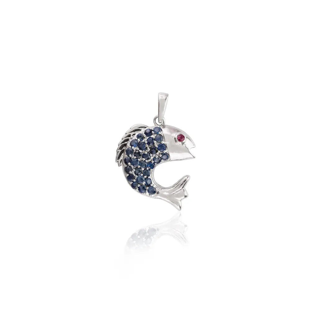 Handmade Fine Jewelry Supplier Blue Sapphire & Ruby Dolphin Shape Pendant In 925 Sterling Silver