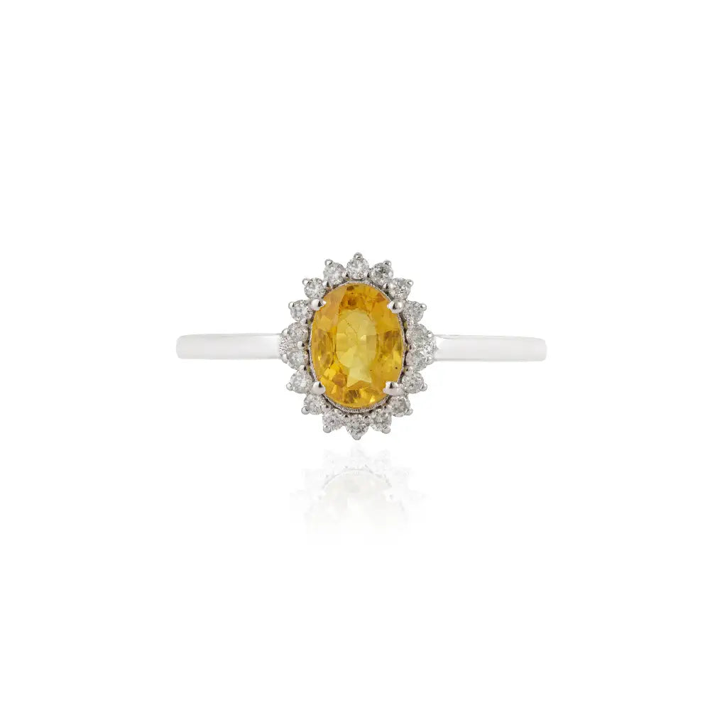 0.85ct. Yellow Sapphire & Diamond Fine Cluster Ring Engagement Jewelry 14K White Gold