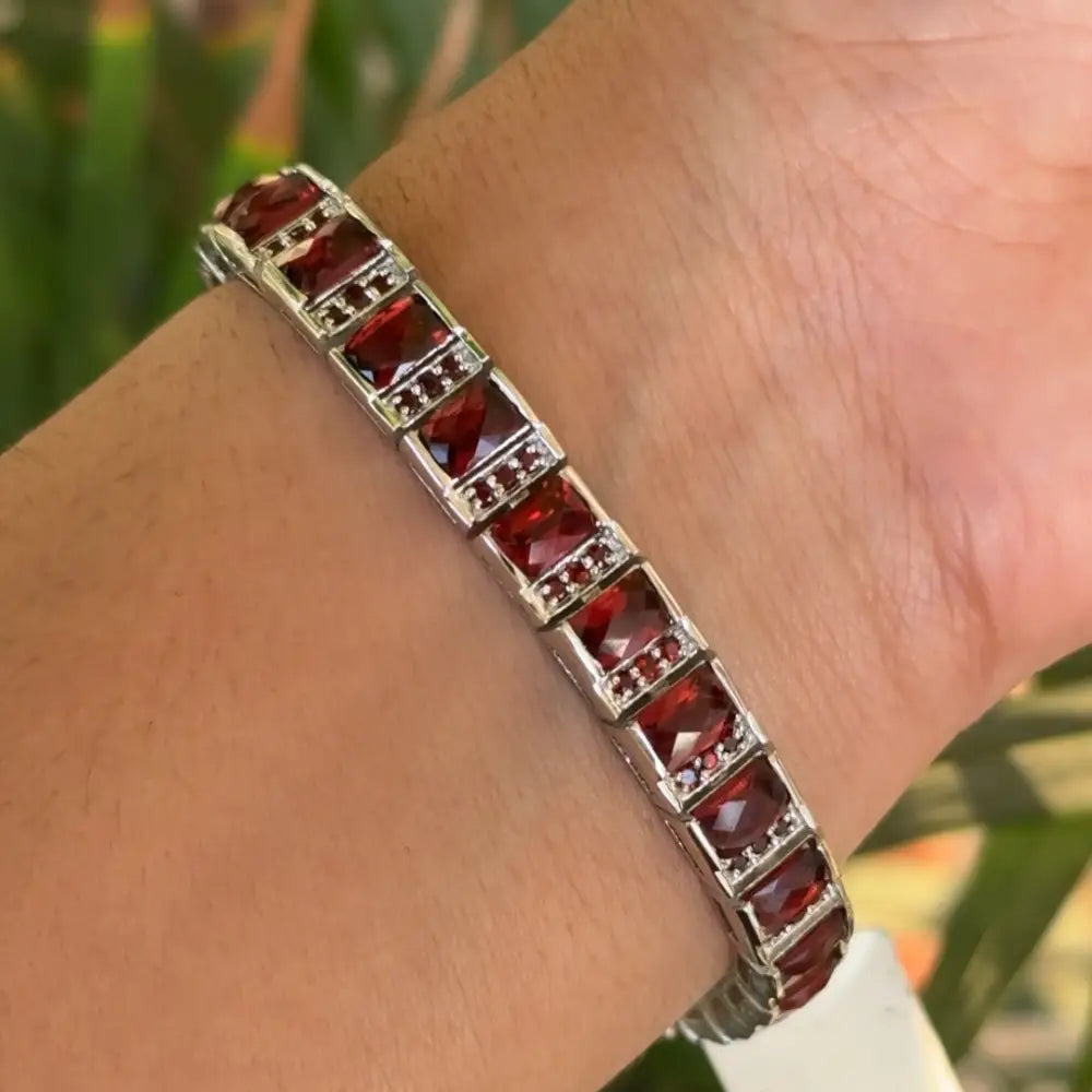 Fine Newly Design Real Garnet Tennis Bracelet Engagement Gift Wholesale 925 Silver Jewelry