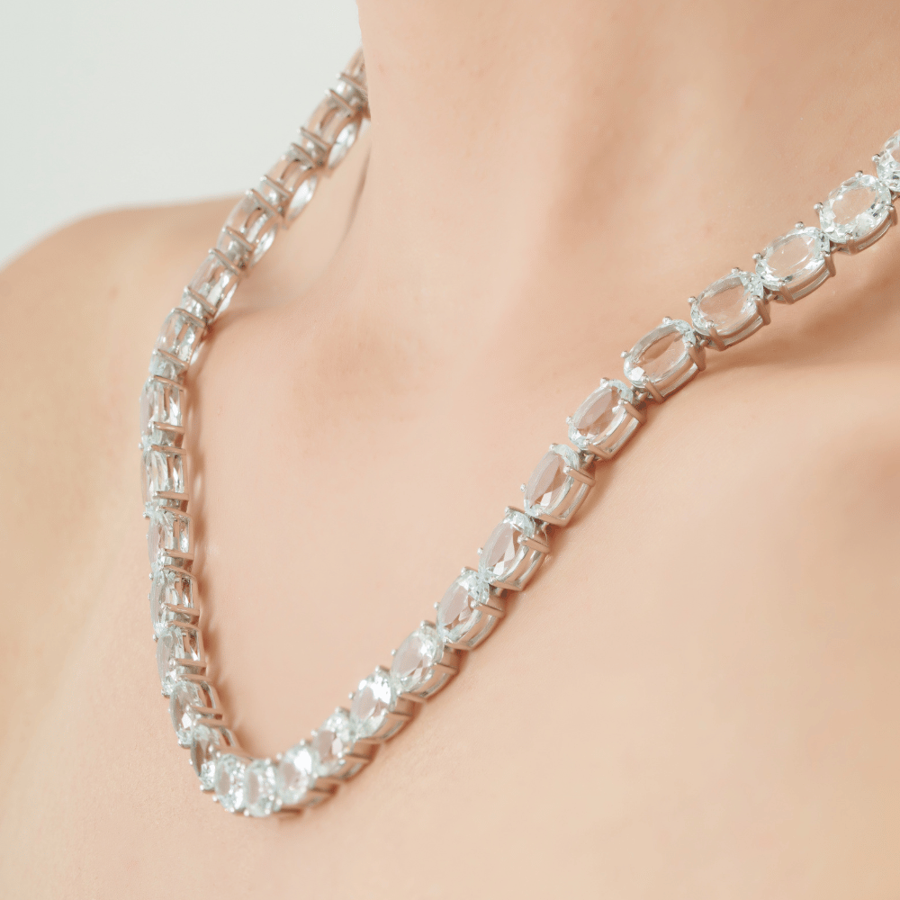 Stunning 925 Pure Silver Classic Tennis Necklace & Earrings Set Fine Jewelry For Women's