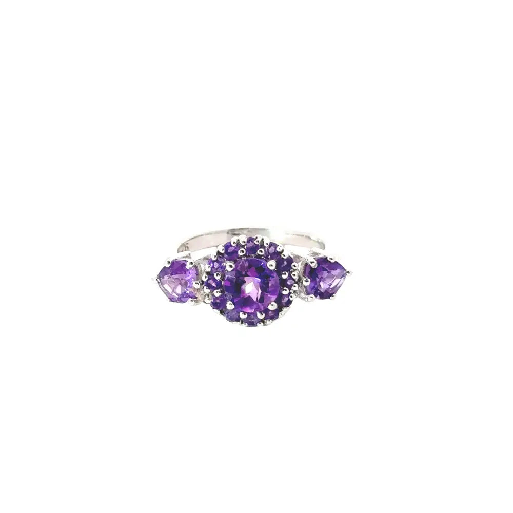 Febuary Birthstone 100% Natural Amethyst 925 Sterling Silver Cluster Ring For Women