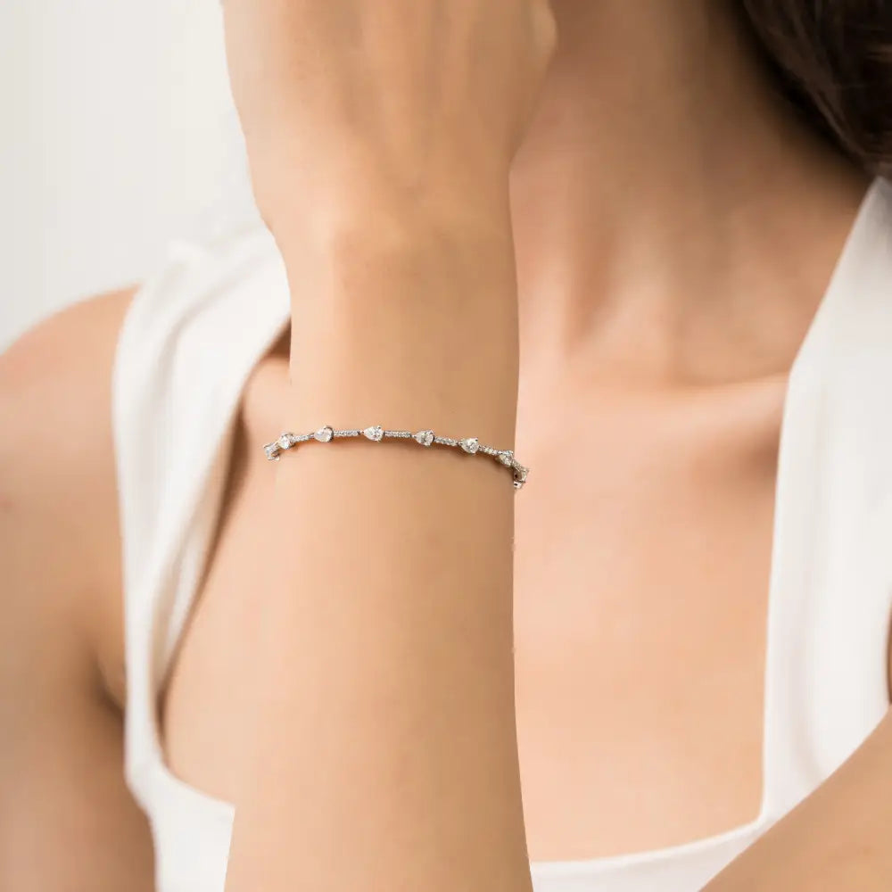 Handmade Natural Diamond 14K Real White Gold Fine Sleek Tennis Bracelet Wholesale Jewelry