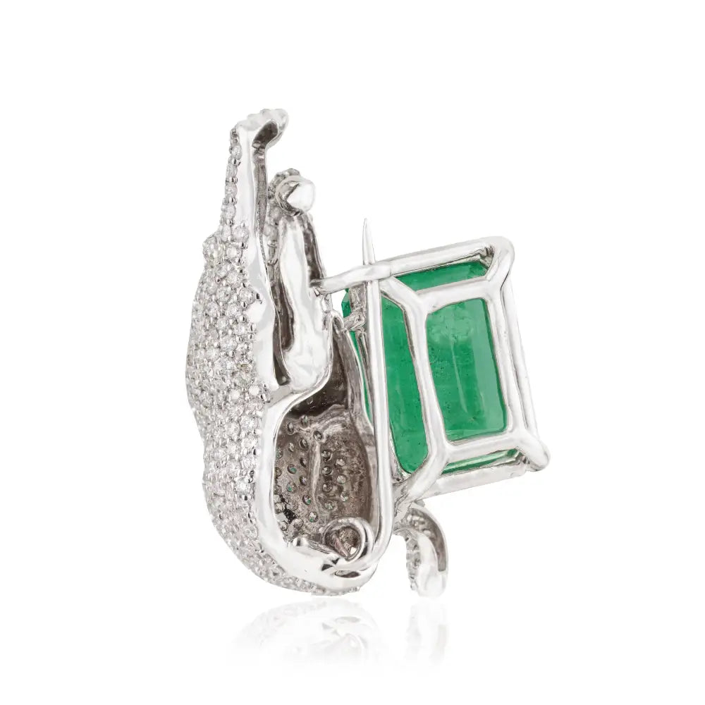 6.5 Ct. Zambian Emerald & Diamond Panther Brooch Party Wear 14K Real White Gold Jewelry