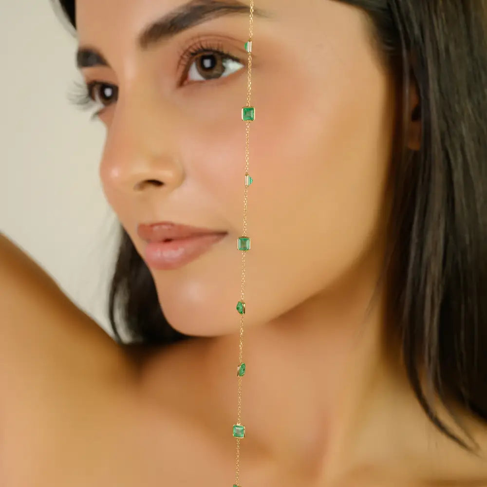 Stunning Dainty Square Cut Emerald Minimalist Chain Bracelet 18K Real Gold Everyday Jewelry