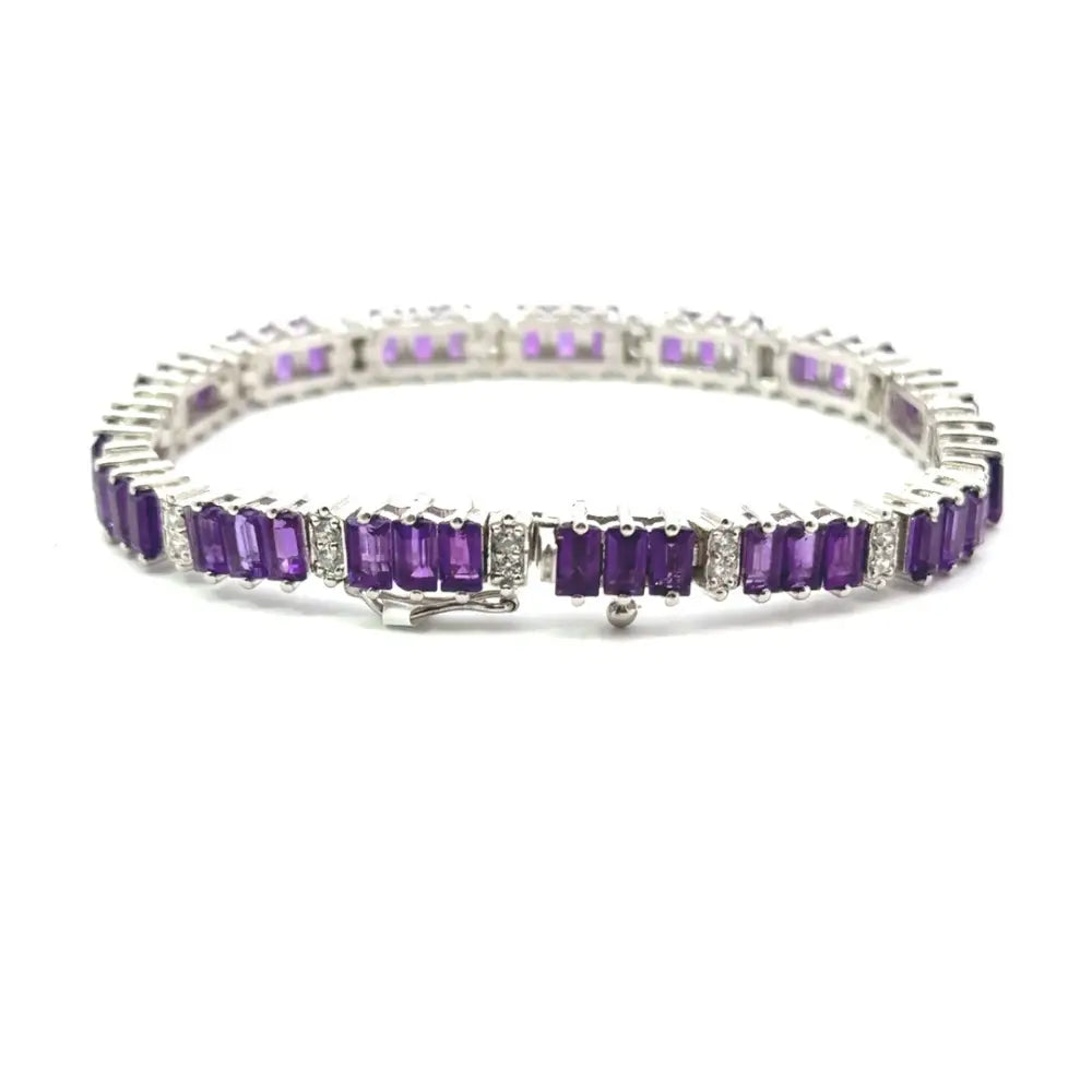 Wholesale Bulk Jewelry Prong Setting Amethyst & American Diamond Tennis Bracelet