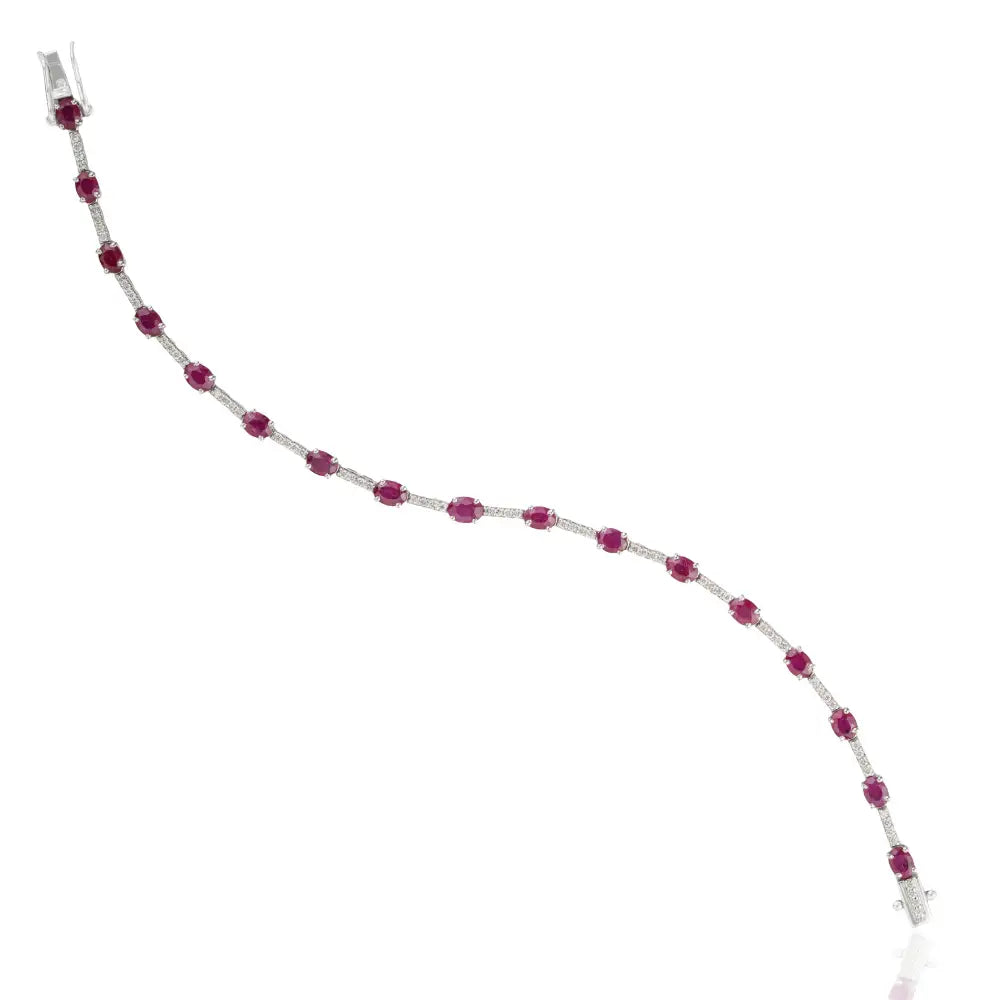 Precious Gemstone 14K White Gold Ruby & Diamond Sleek Tennis Bracelet Stackable Jewelry