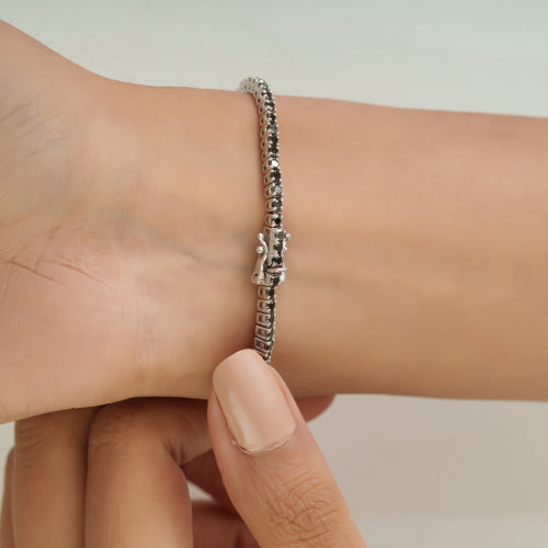 Minimalist 925 Sterling Silver Natural Black Diamond Slim Tennis Bracelet For Women's