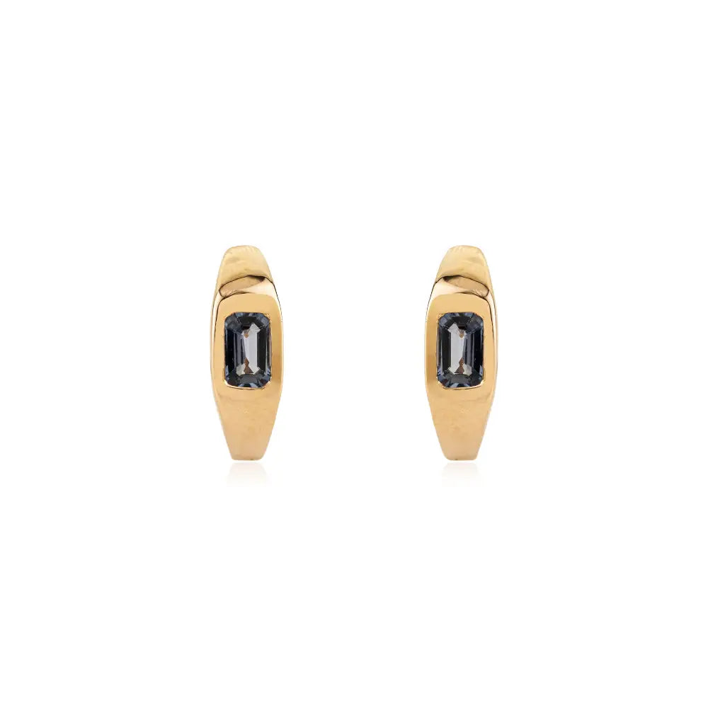 Gypsy Set Blue Sapphire K14 Yellow Gold Minimal Huggie Hoop Earrings Everyday Jewelry