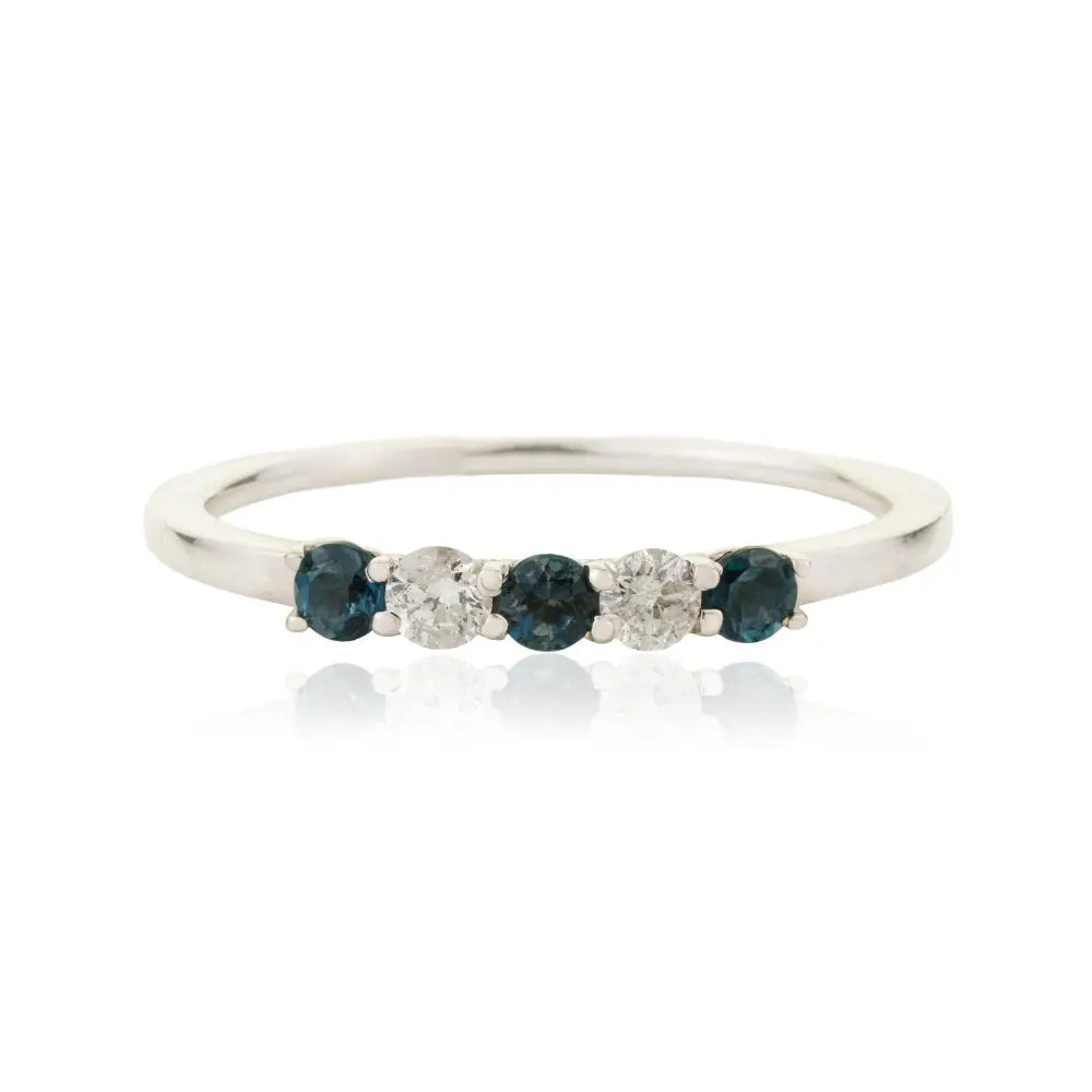 2.5 mm Round Cut Blue Sapphire & Diamond Dainty Minimalist Ring 14K White Gold Jewelry