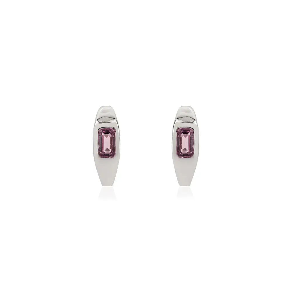 Simple Design Everyday Wear Pink Sapphire Small Huggie Hoop Earrings 14K White Gold