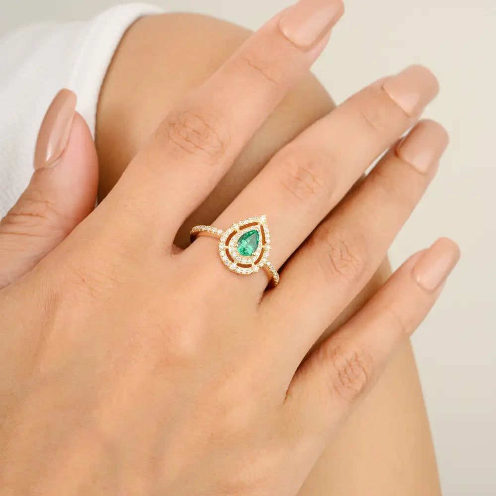 May Birthstone Natural Emerald & Diamond Engagement Ring Factory Custom Made Jewelry Manufacturer