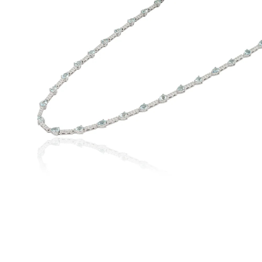 Factory Wholesale Price 14K White Gold Aquamarine & Diamond Sleek Tennis Bracelet Customized Jewelry