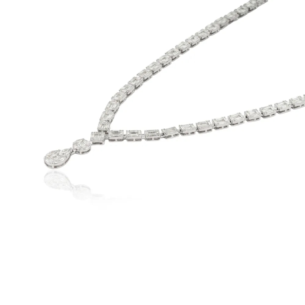 Luxury Design Bold Natural Diamond Bold Y Shape Drop Necklace Engagement Jewelry 14K Real White Gold