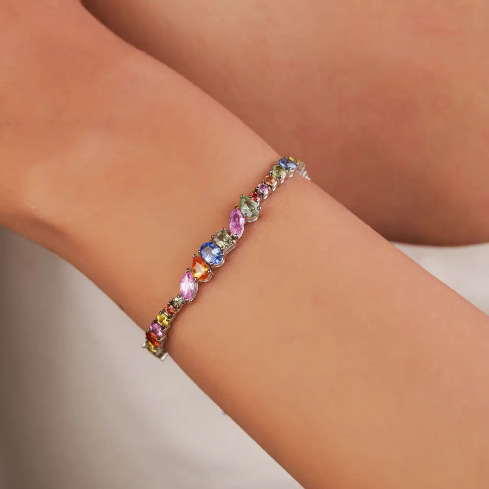 Mixed Shape Multi Sapphire Gemstone 18K Solid White Gold Tennis Bracelet Wedding Jewelry Manufacturer