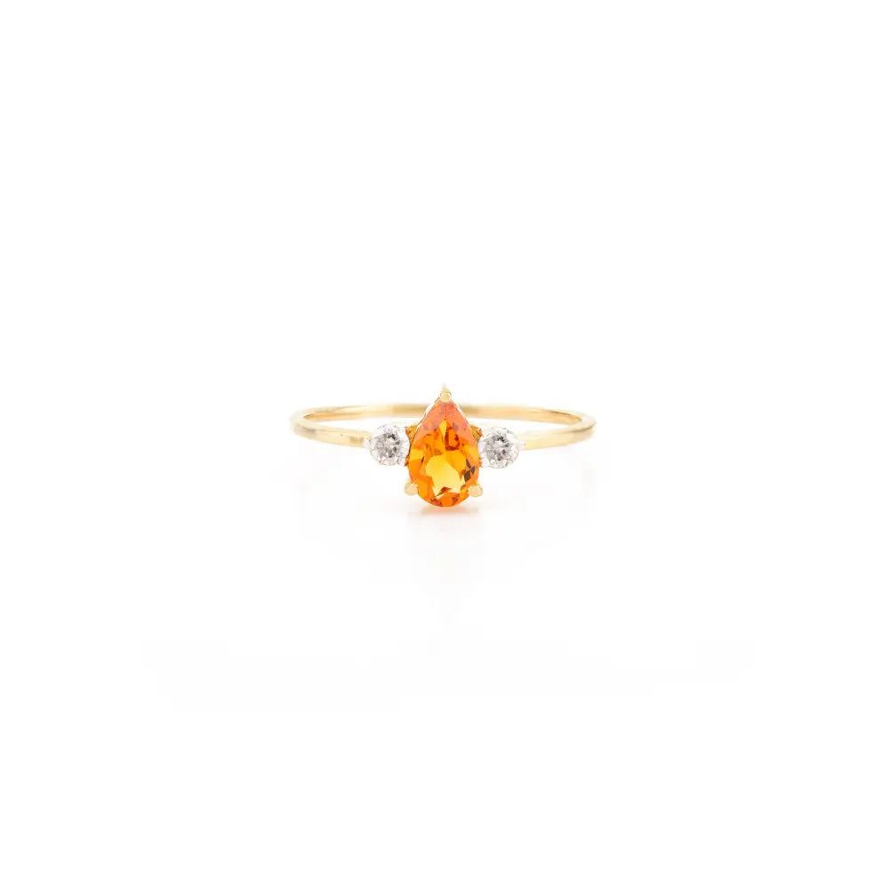 Ring Earrings & Pendant Citrine & Diamond 3 Pcs Combo Jewelry Set Solid Yellow Gold