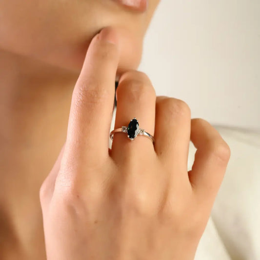 K14 White Gold Marquise Blue Sapphire & Round Diamond Engagement Ring Custom Jewelry