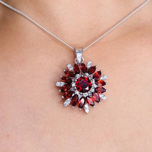 New Arrivals 925 Solid Silver Natural Red Garnet & American Diamond Statement Pendant