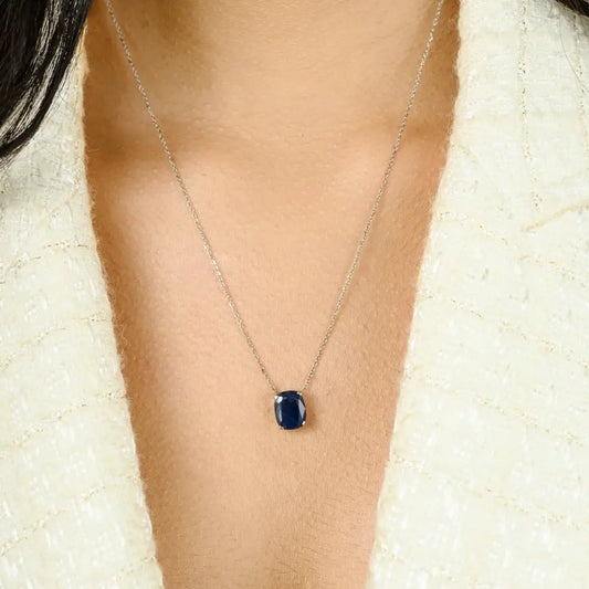 Buy Now K18 White Gold Blue Sapphire Single Stone Pendant Necklace Everyday Jewelry
