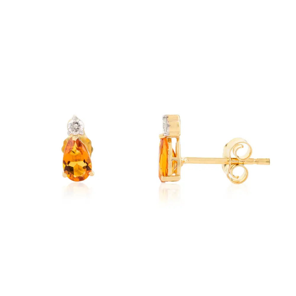 Ring Earrings & Pendant Citrine & Diamond 3 Pcs Combo Jewelry Set Solid Yellow Gold