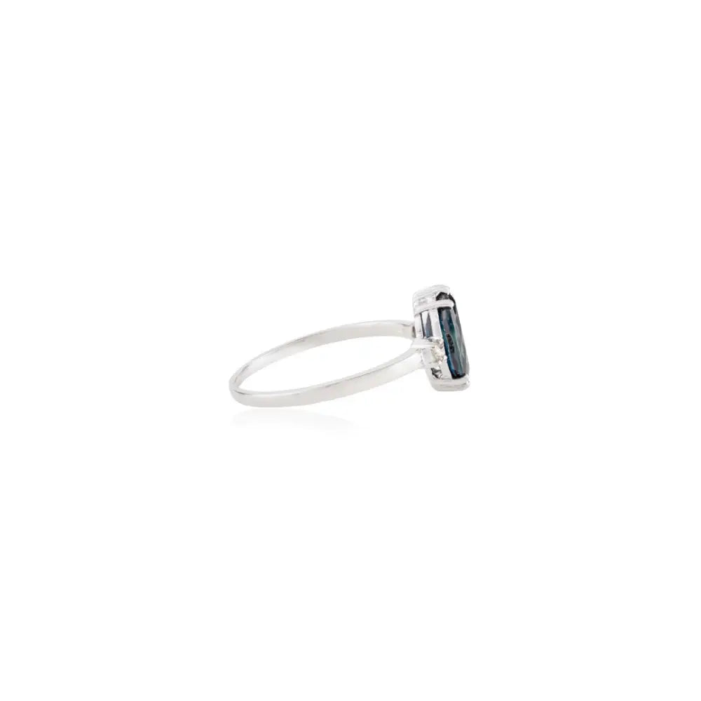 K14 White Gold Marquise Blue Sapphire & Round Diamond Engagement Ring Custom Jewelry