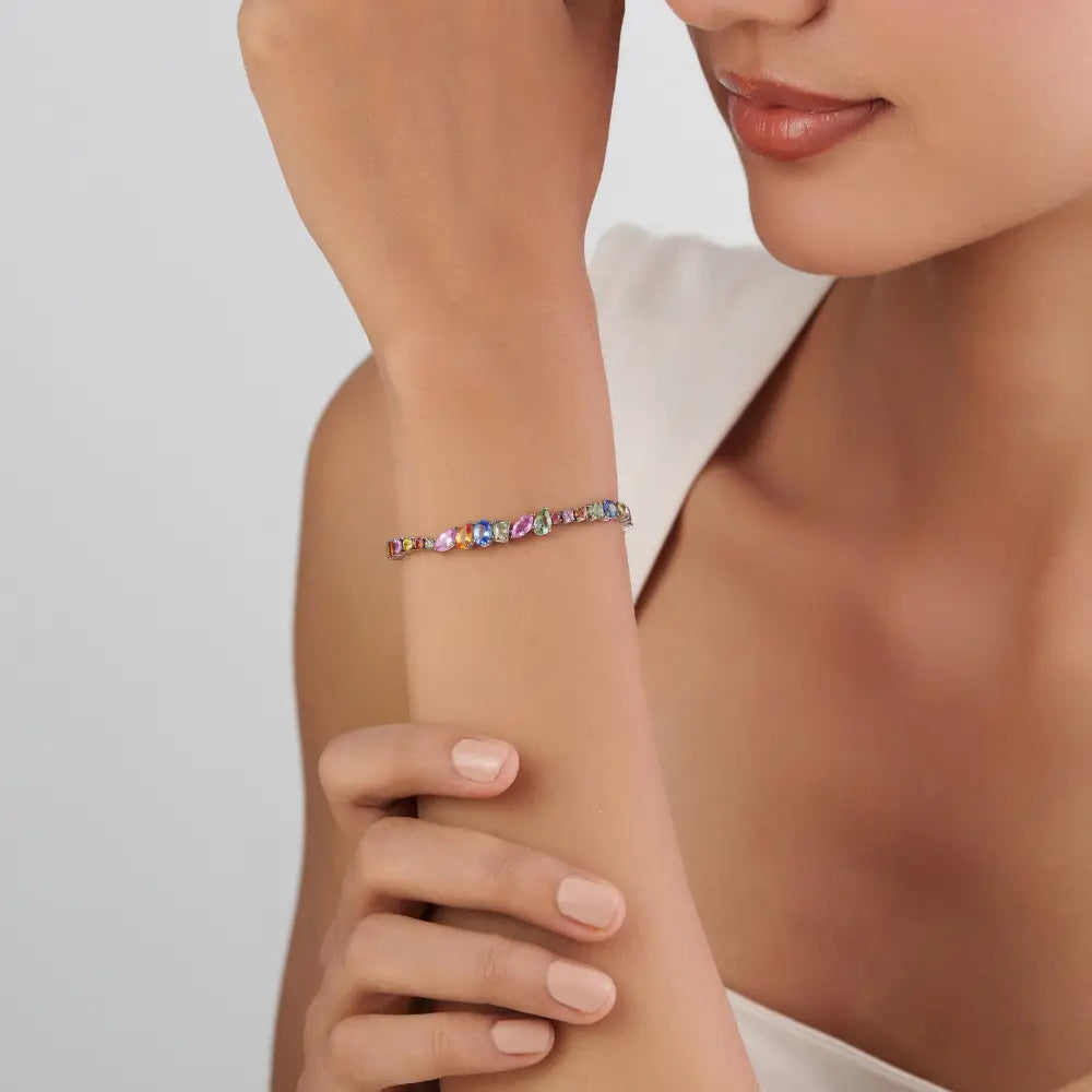 Mixed Shape Multi Sapphire Gemstone 18K Solid White Gold Tennis Bracelet Wedding Jewelry Manufacturer