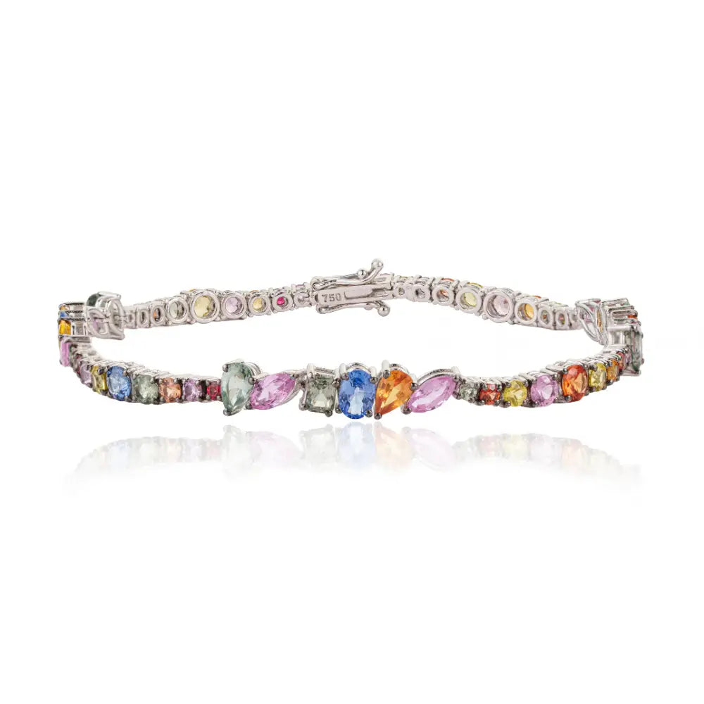 Mixed Shape Multi Sapphire Gemstone 18K Solid White Gold Tennis Bracelet Wedding Jewelry Manufacturer