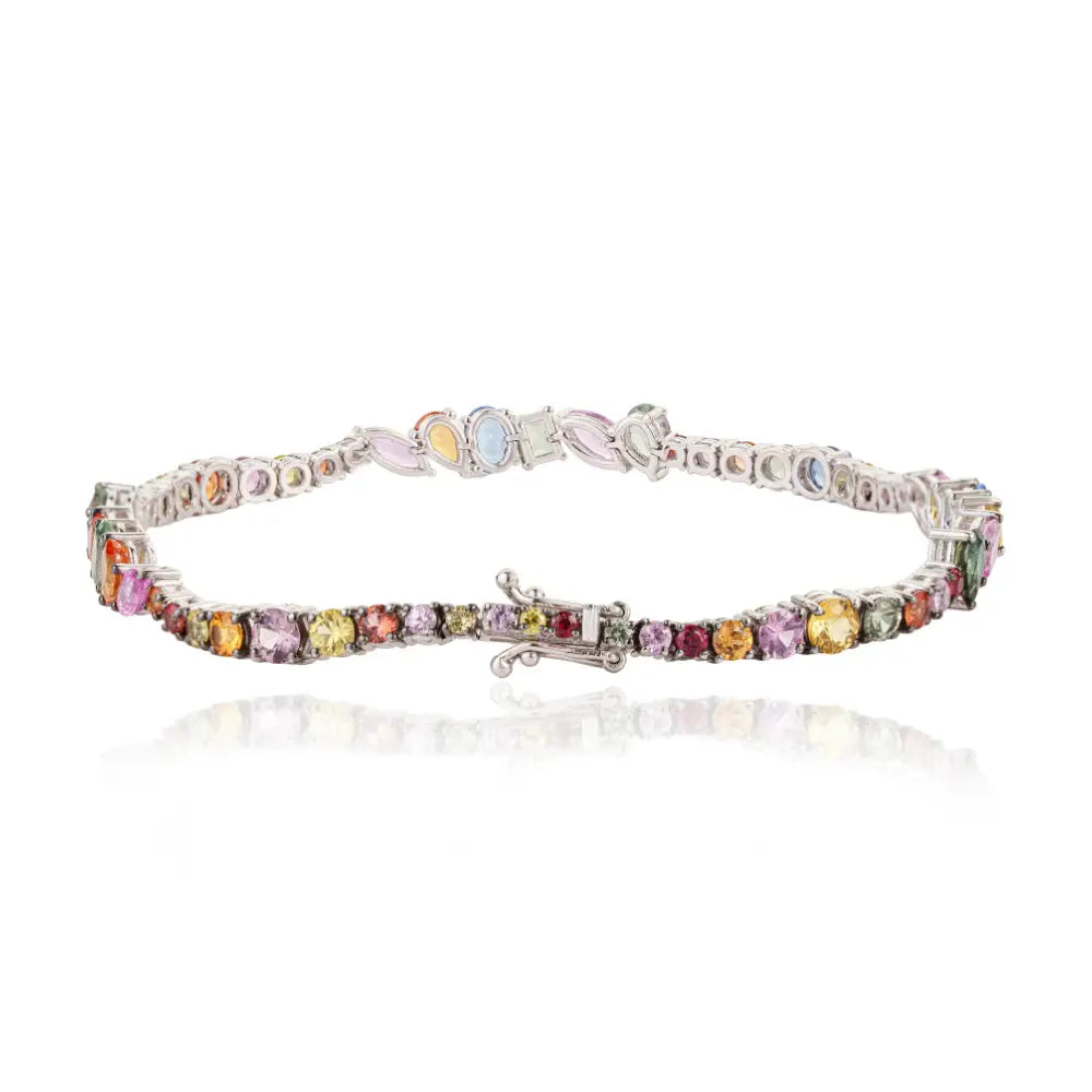 Mixed Shape Multi Sapphire Gemstone 18K Solid White Gold Tennis Bracelet Wedding Jewelry Manufacturer