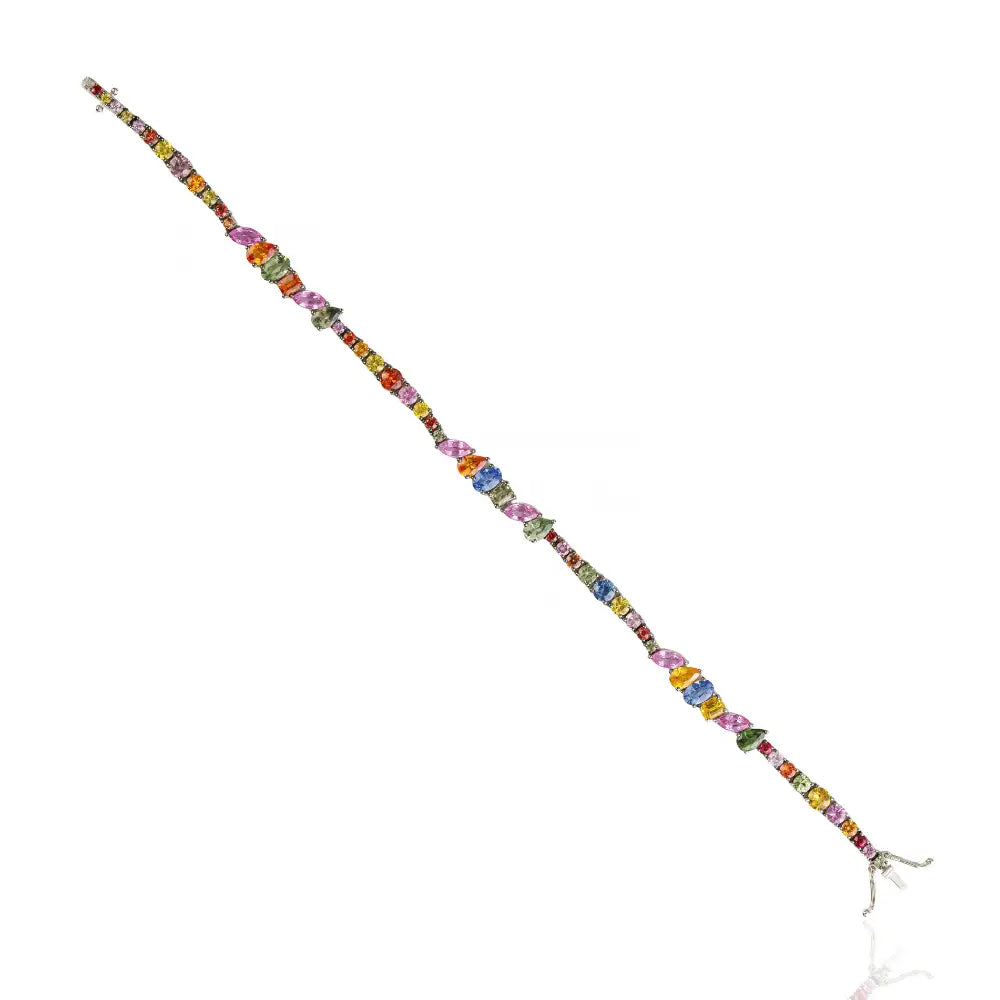 Mixed Shape Multi Sapphire Gemstone 18K Solid White Gold Tennis Bracelet Wedding Jewelry Manufacturer