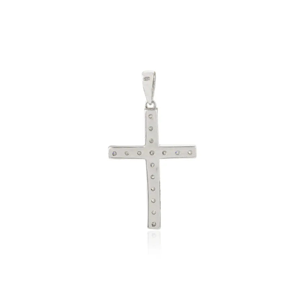 Sparkle Jewelry Natural Round Cut Diamond Minimal Cross Pendant 14K White Gold