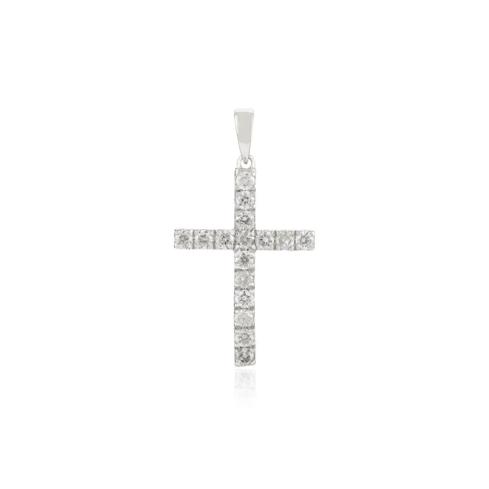 Sparkle Jewelry Natural Round Cut Diamond Minimal Cross Pendant 14K White Gold