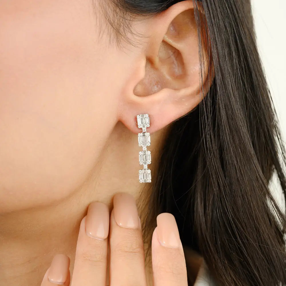 Newly Latest Design Real Diamond 18K White Gold Drop Earrings Handmade Custom Jewelry