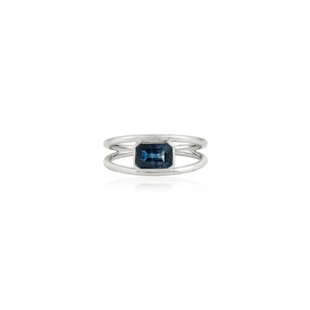 Birthstone Bulk Jewelry Blue Sapphire 14K Pure White Gold Double Band Ring For Unisex