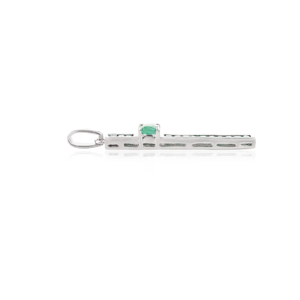 May Birthstone Natural Emerald 925 Sterling Silver Bar Pendant Necklace For Men & Women