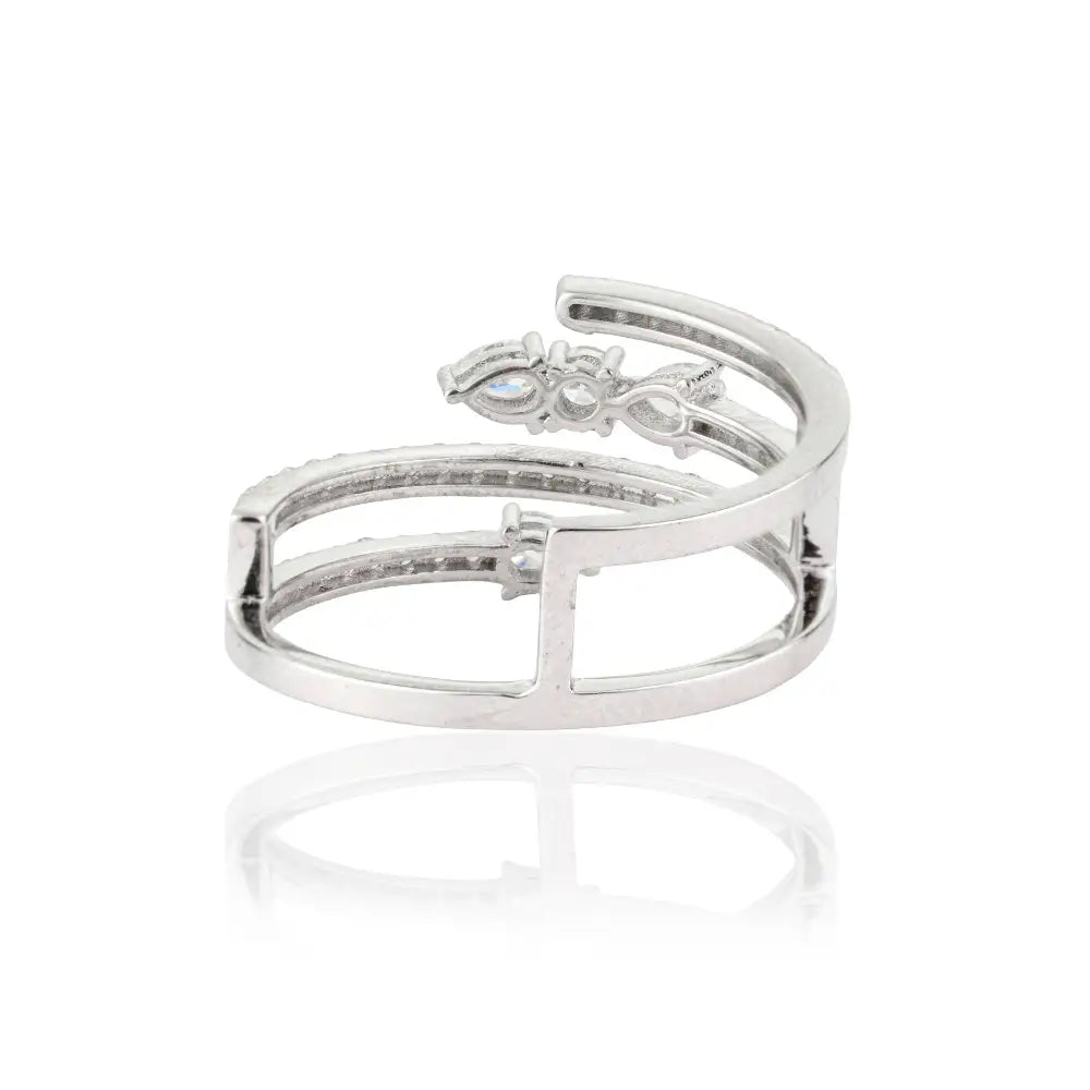 Solid K14 White Gold 100% Genuine Diamond Statement Ring Latest Design Bridal Jewelry
