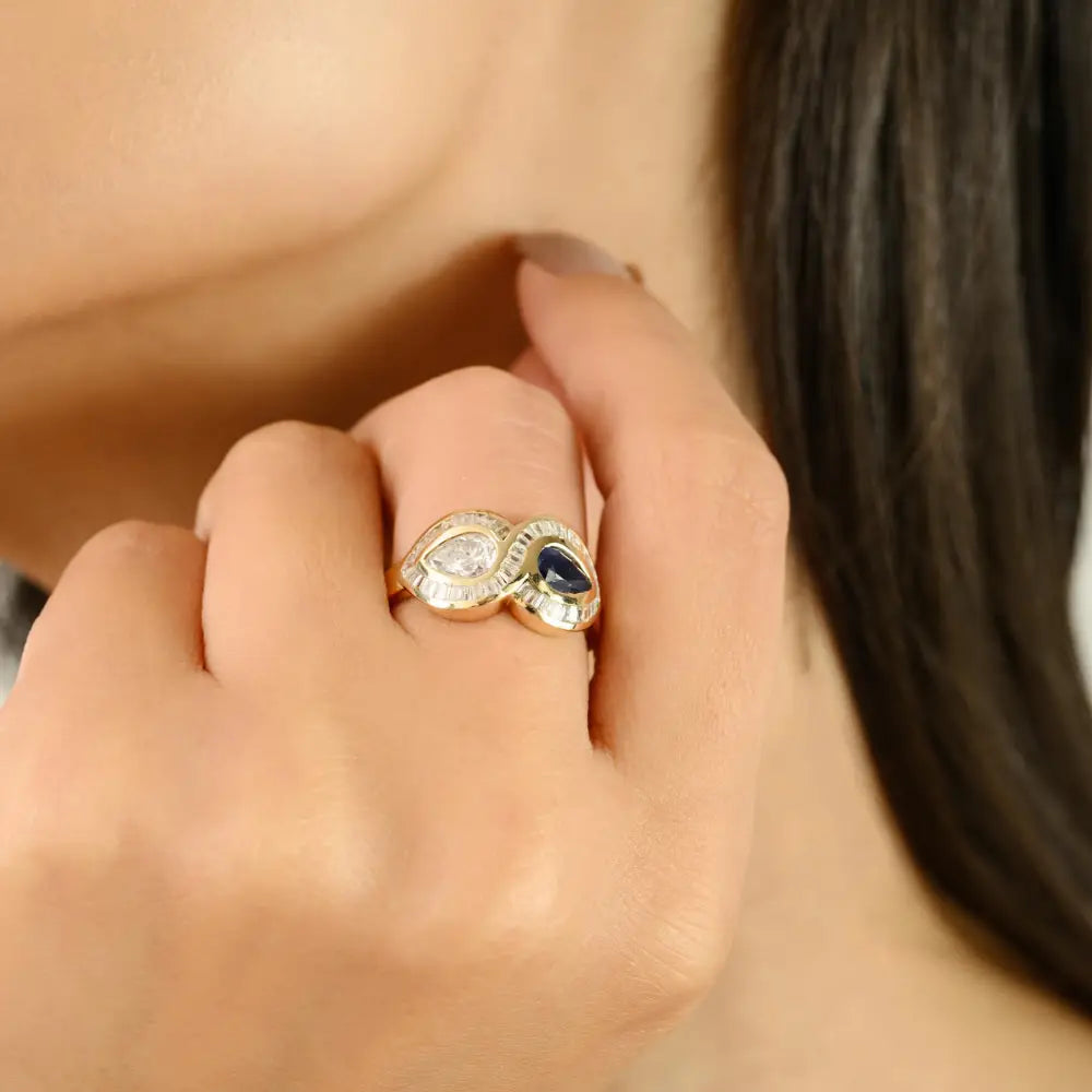 Luxury Blue Sapphire & Diamond 14K Gold Infinity Gemstone Wedding Ring Unique Jewelry