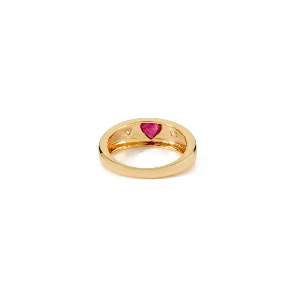 Heart Shape Ruby & Diamond Chunky Gypsy Ring Valentine's Day Gift 18K Yellow Gold