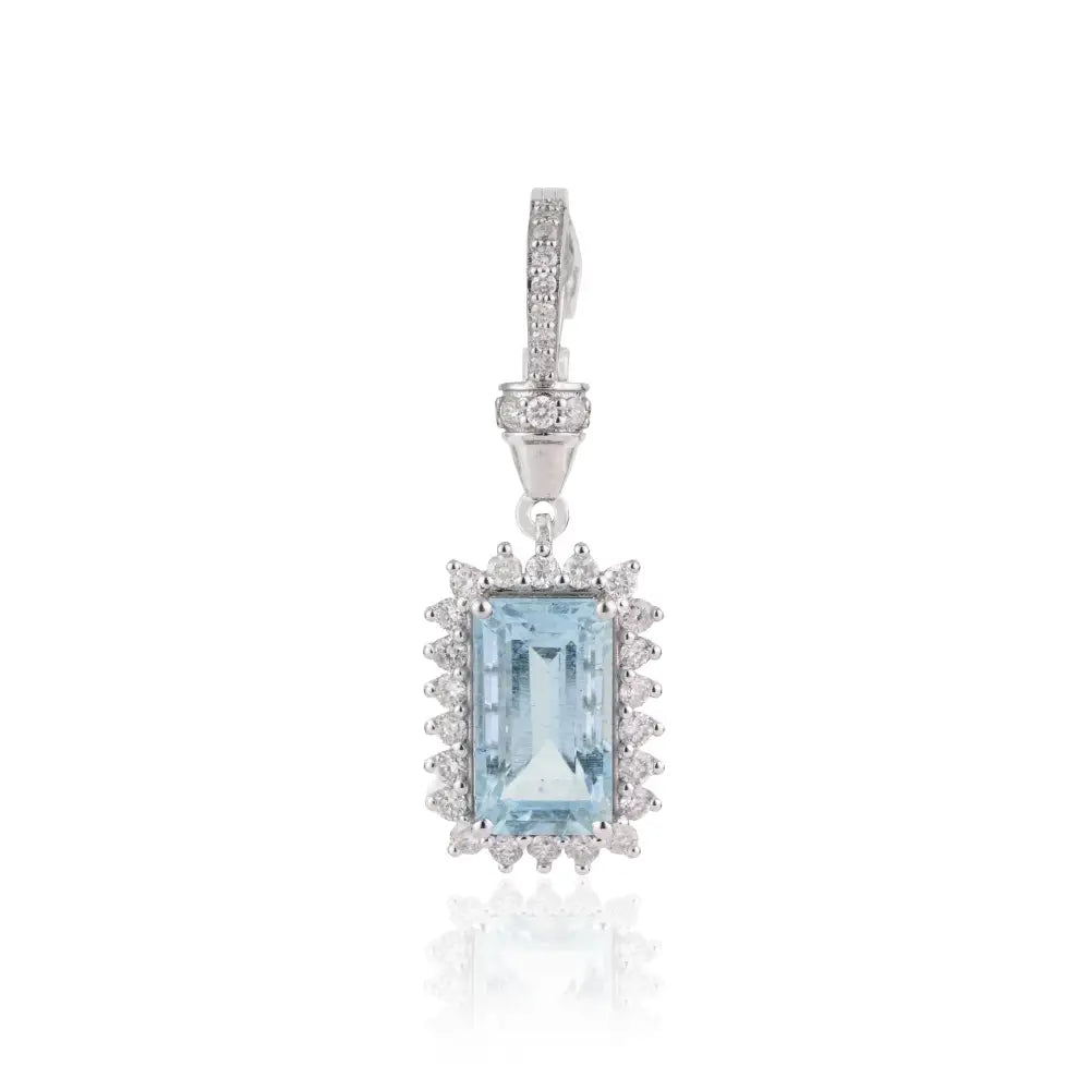 Fine Aquamarine & Diamond K14 White Gold Openable Lock Cluster Pendant March Birthstone